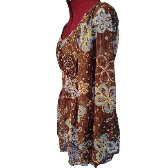 Jordache Two Piece Floral Sheer Blouse and Camisole Size XL15 Brown Blue - Picture 3 of 8